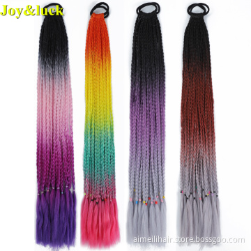 Wholesale Price Wig 24Inch12Roots Three And Four Colors Mixed Colors Crochet Braided Rubber Band Braids Ponytail Hair Extensions
